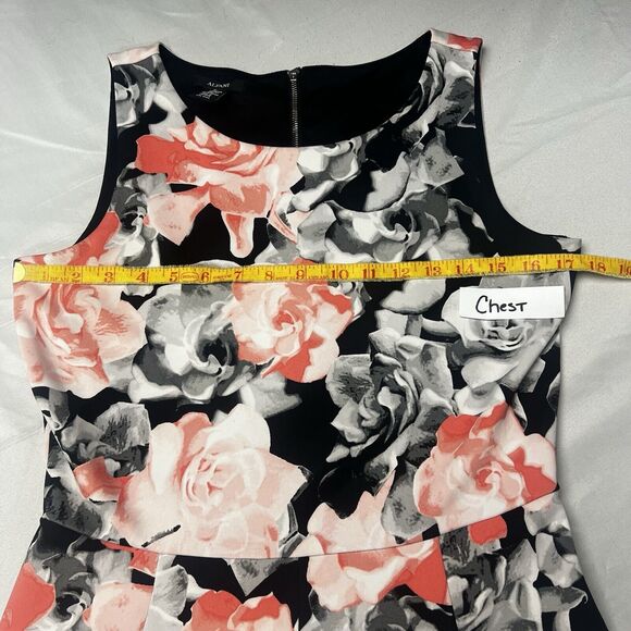 Alfani Floral Sleeveless Dress Women Size S Fit & Flare Peach Black Empire Waist - Picture 6 of 9